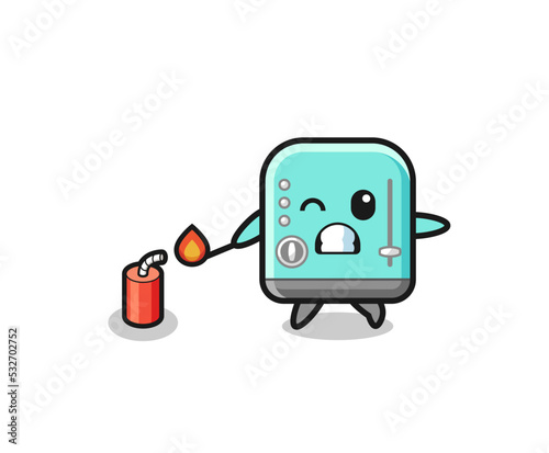 toaster mascot illustration playing firecracker