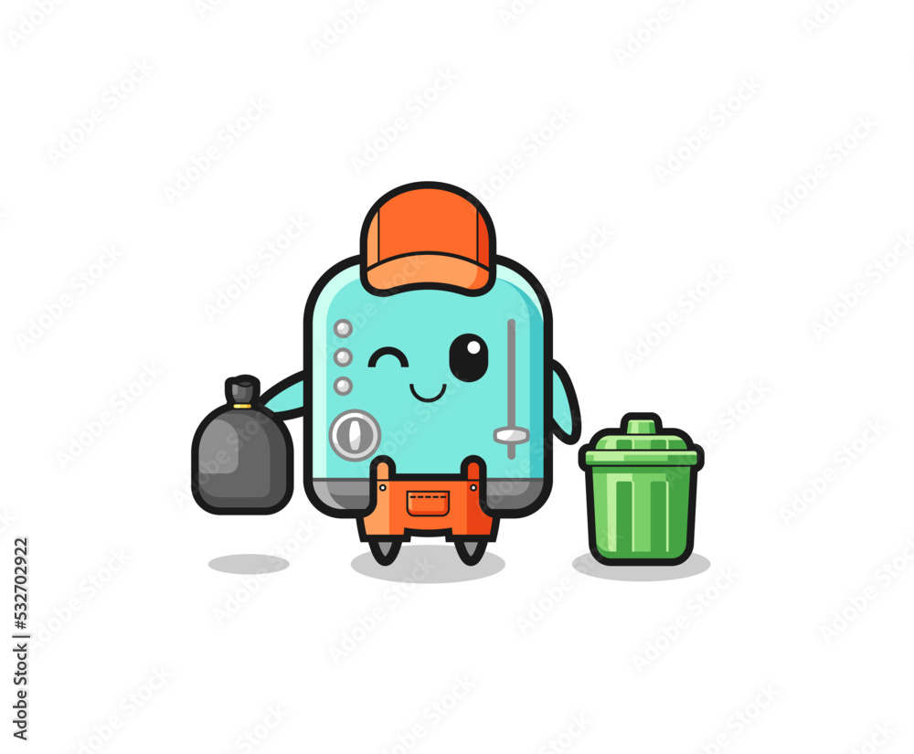 the mascot of cute toaster as garbage collector the mascot of cute toaster as garbage collector