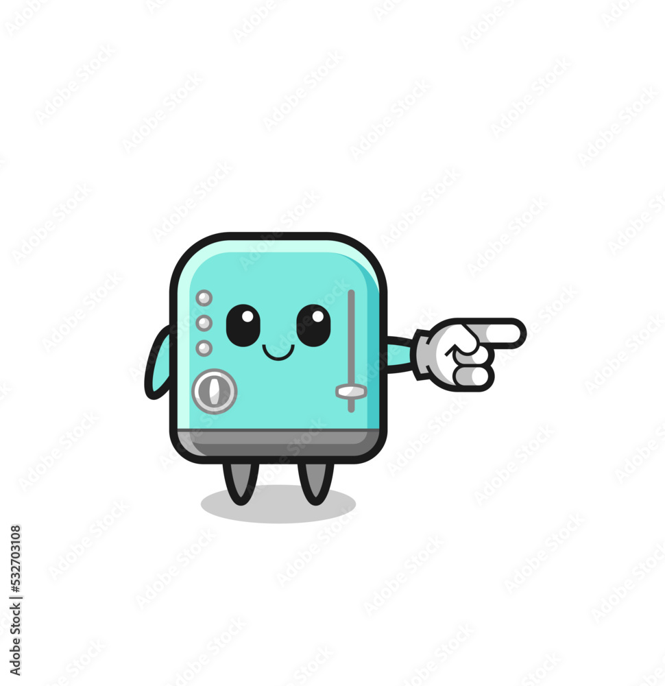 toaster mascot with pointing right gesture toaster mascot with pointing right gesture