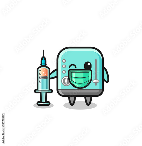 toaster mascot as vaccinator
