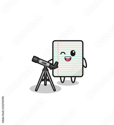paper astronomer mascot with a modern telescope