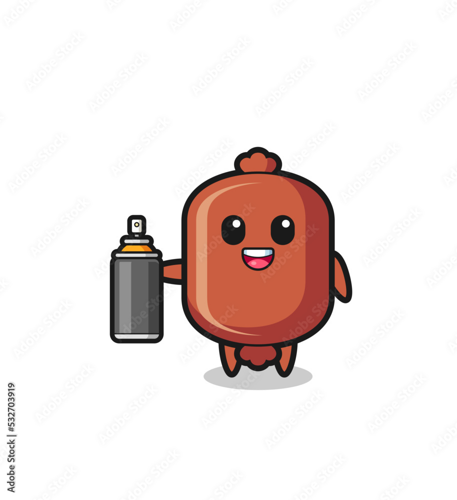 Fototapeta premium the cute sausage as a graffiti bomber