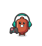 sausage gamer mascot holding a game controller