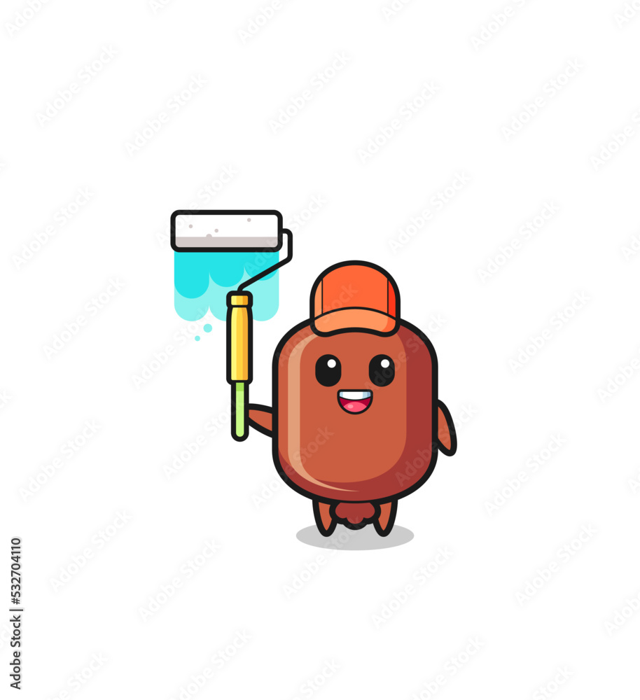 Fototapeta premium the sausage painter mascot with a paint roller