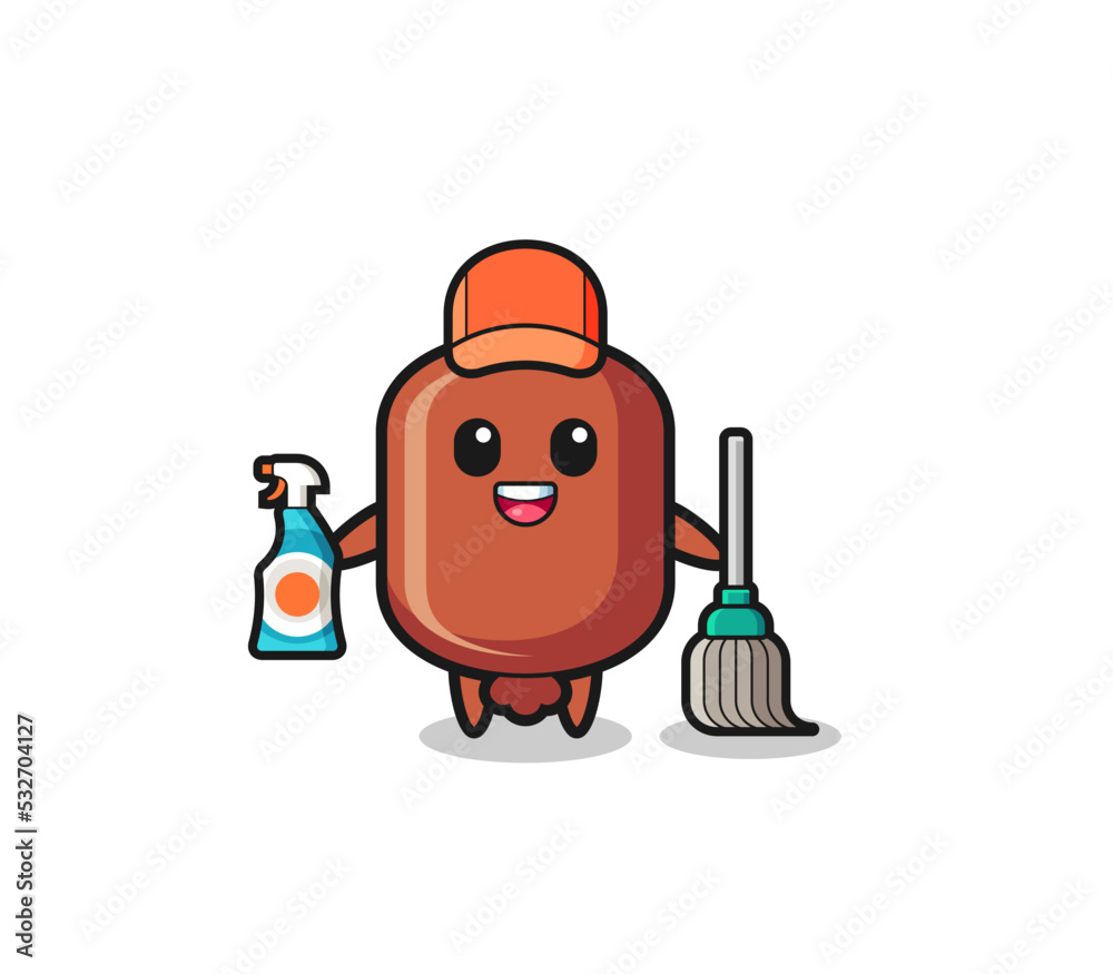 Fototapeta premium cute sausage character as cleaning services mascot