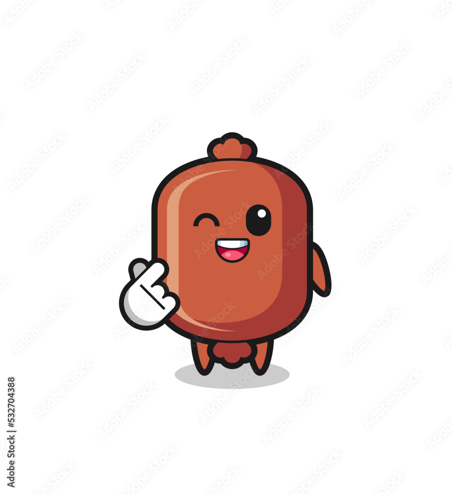 Obraz premium sausage character doing Korean finger heart