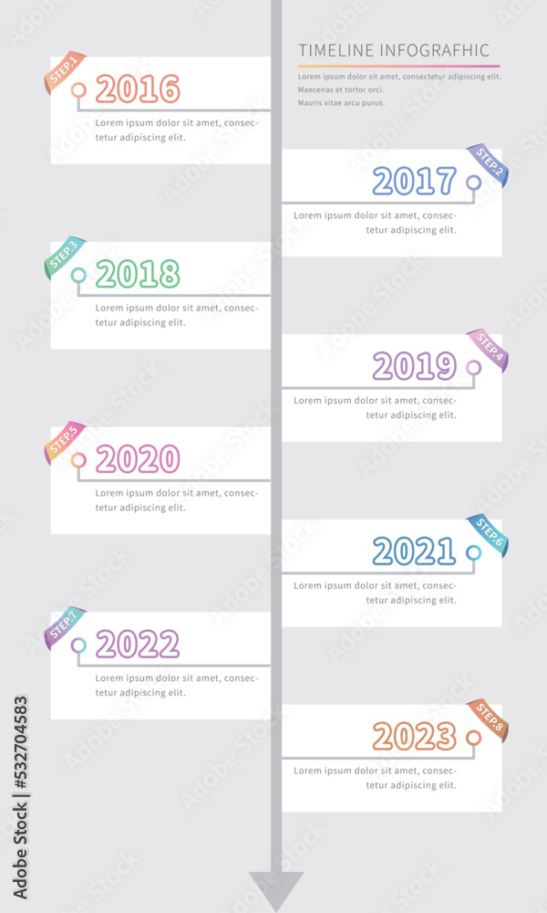 Straight-line timeline template with an infographic covering chronological history