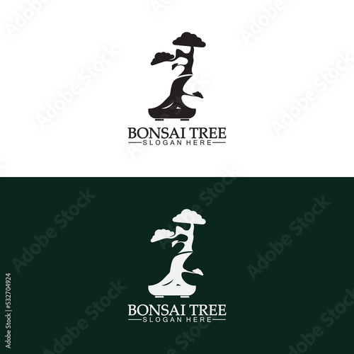 Bonsai logo design silhouette icon vector