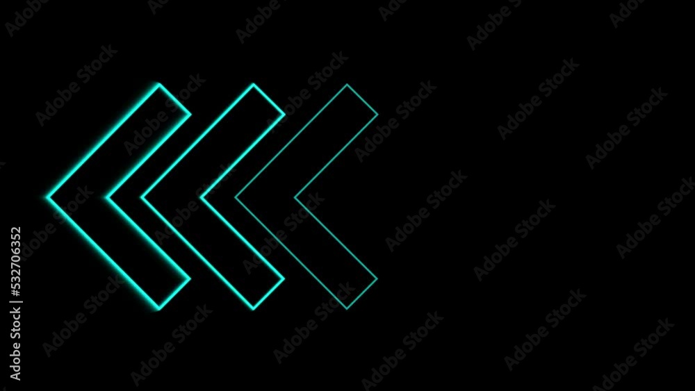 Animation of glowing right neon blue arrows. Looped Neon Lines abstract VJ background. Futuristic laser background. Seamless loop. Arrows flashing on and off in sequence. Matrix beam fashion show