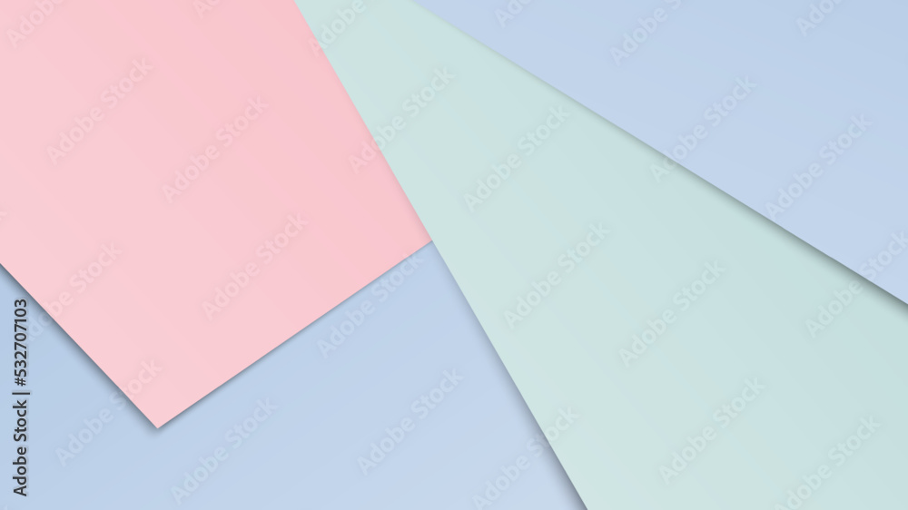 Colored paper background with geometric shapes in pastel green, pink, and blue colours