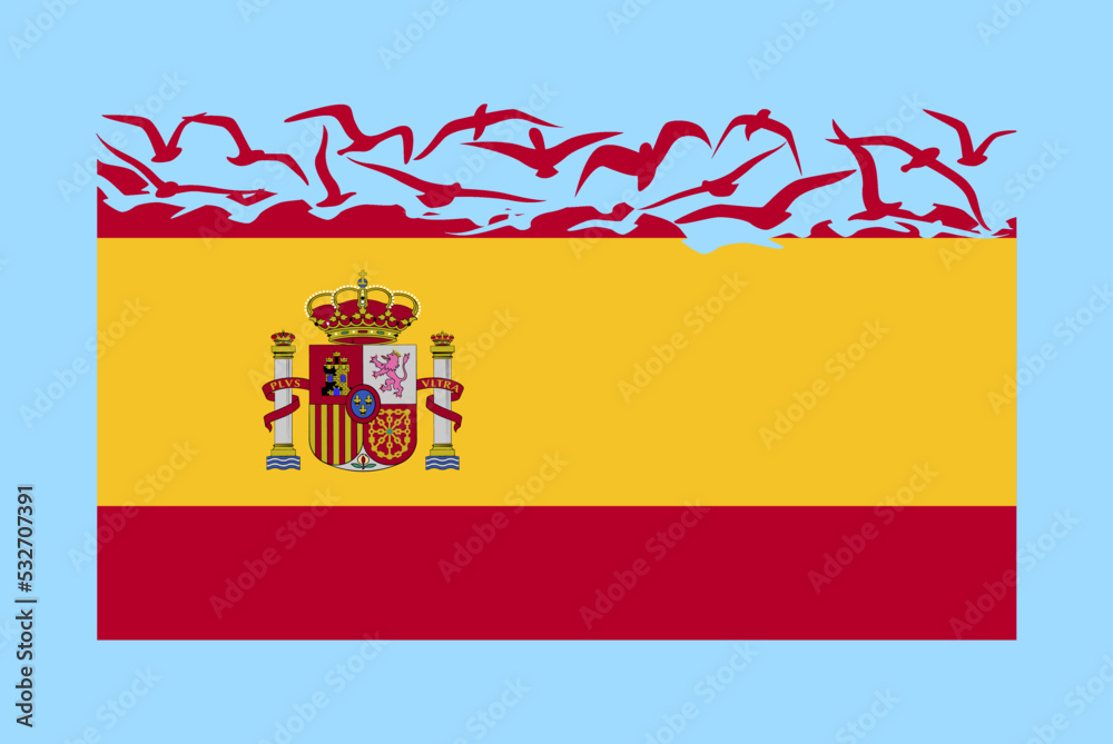 Spain flag with freedom concept, Spain flag transforming into flying birds vector Spain flag with freedom concept, Spain flag transforming into flying birds vector