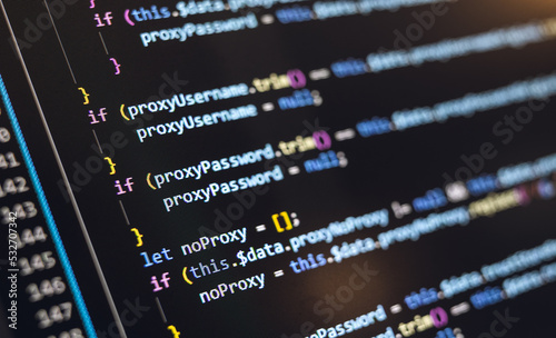Принти на полотні Close-up of screen showing software code