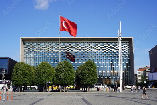 Photography Taksim, Istanbul, Turkey - AGUST 2022 : Exterior view of newly constructed Ataturk Kultur Merkezi (Culture Center), a multi-purpose cultural center and opera house