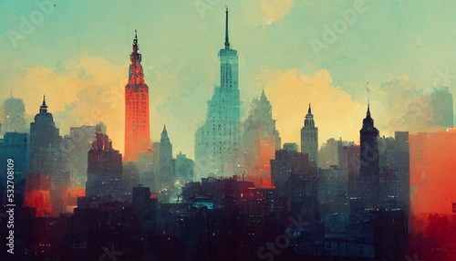 New york cityscape night buildings street cloudy sky