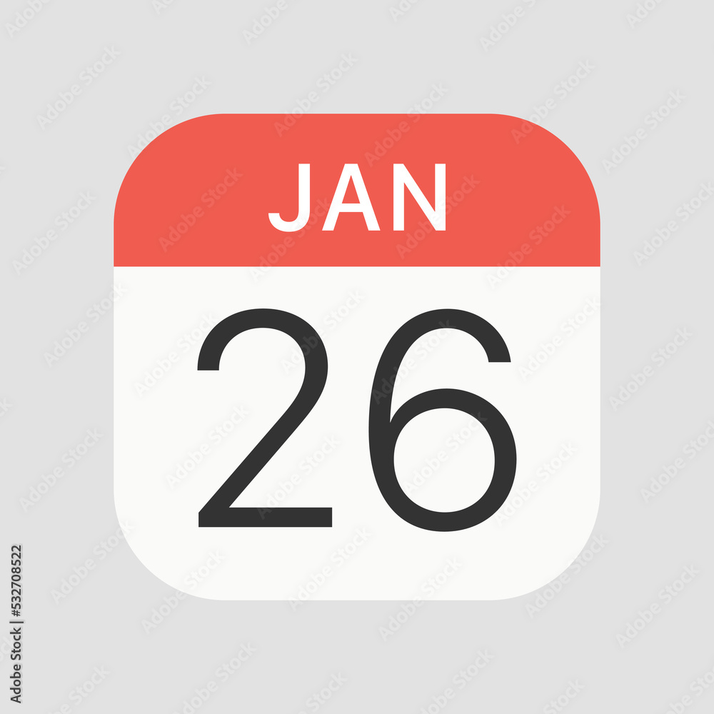 26 January icon isolated on background. Calendar symbol modern, simple, vector, icon for website design, mobile app, ui. Vector Illustration 26 January icon isolated on background. Calendar symbol modern, simple, vector, icon for website design, mobile app, ui. Vector Illustration