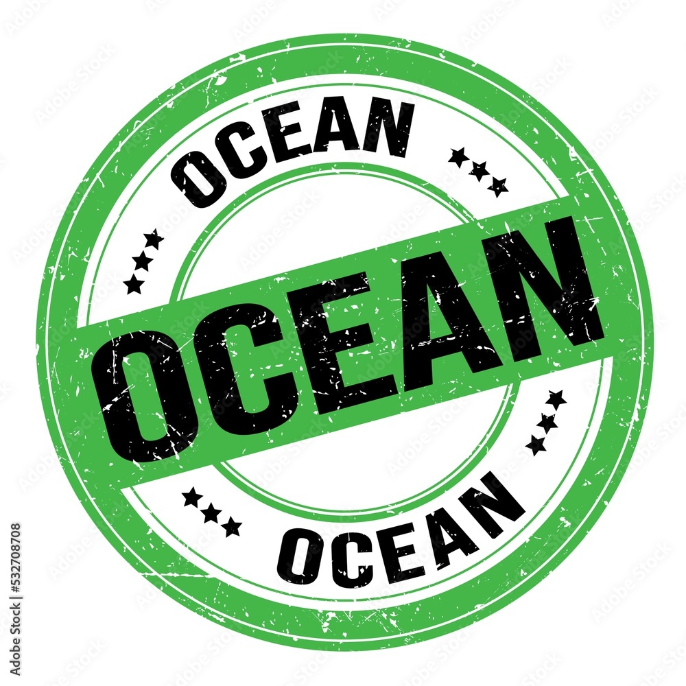 OCEAN text written on green-black round stamp sign OCEAN text written on green-black round stamp sign