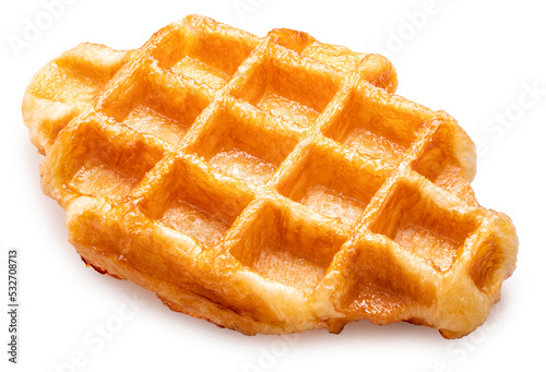 Golden brown Waffle isolated on white background, Freshly baked waffle isolated on white background With work path.