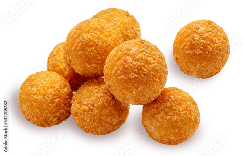 Delicious crispy Cheese isolated on white background, Cheese ball or cheesy puffs on white With clipping path.