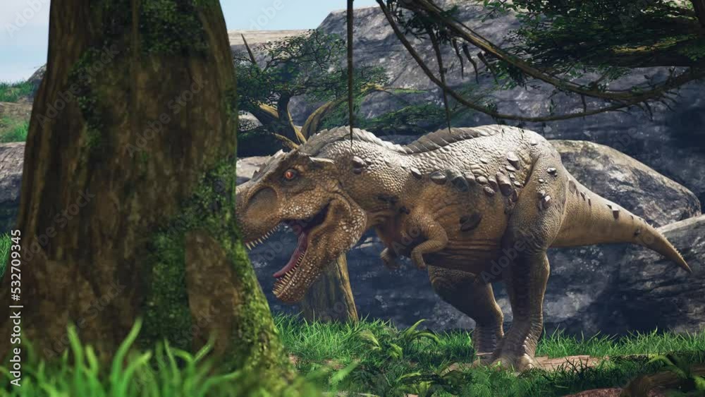 Angry T-Rex Jurassic World, Plants, River 3D Rendering Animation CGI 4K