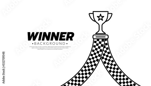 Abstract winner on white background. Checkered curve flag. Finish line banner vector. Success concept.