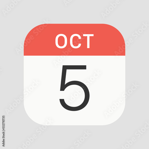 October 5 icon isolated on background. Calendar symbol modern, simple, vector, icon for website design, mobile app, ui. Vector Illustration