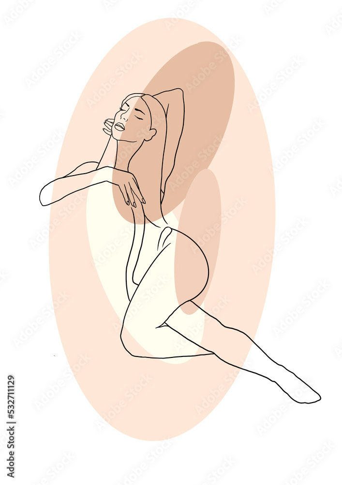 Black Outline trendy silhouette of a woman on beige abstract oval background. Modern minimal oneline woman design. PNG on transparent background. Black Outline trendy silhouette of a woman on beige abstract oval background. Modern minimal oneline woman design. PNG on transparent background.