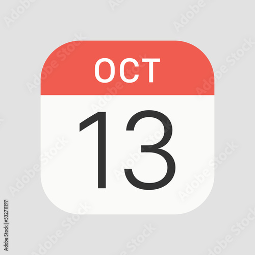October 13 icon isolated on background. Calendar symbol modern, simple, vector, icon for website design, mobile app, ui. Vector Illustration