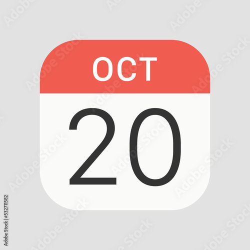 October 20 icon isolated on background. Date symbol modern, simple, vector, icon for website design, mobile app, ui. Vector Illustration