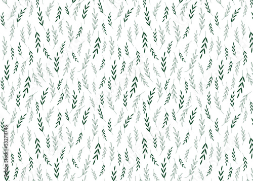 Pattern with scattered green leaves