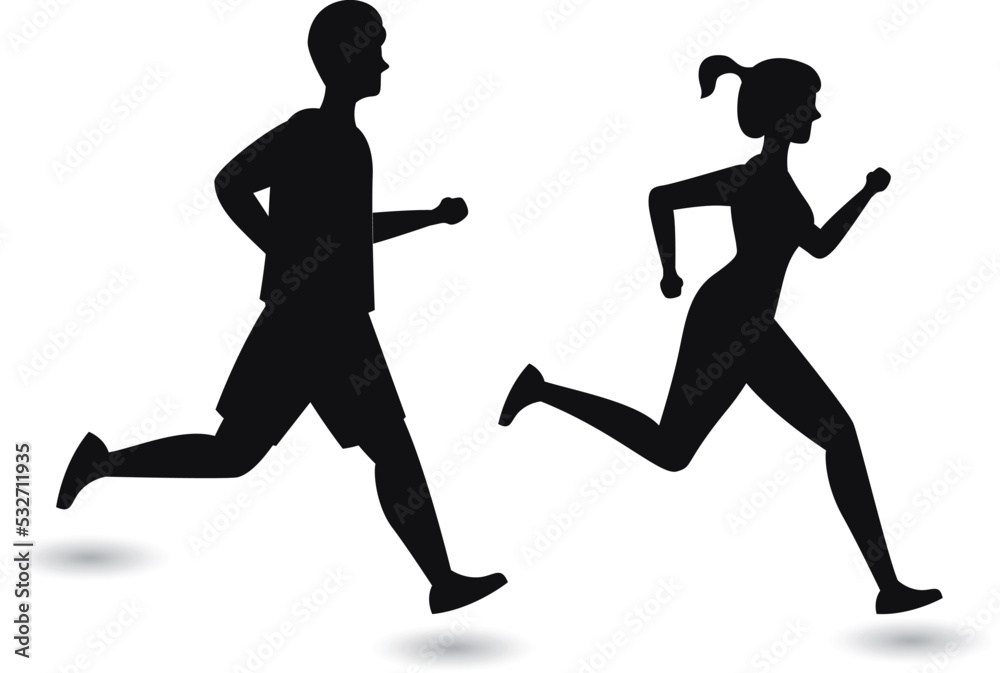 Athletes running isolated vector Silhouettes
