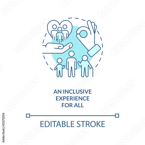 Inclusive experience for all turquoise concept icon. Increase satisfaction in hotels abstract idea thin line illustration. Isolated outline drawing. Editable stroke. Arial, Myriad Pro-Bold fonts used