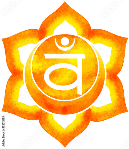 orange color of chakra symbol sacral concept, flower floral, watercolor painting hand drawn icon logo, illustration design sign