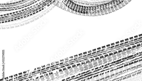 Background with tire wheel marks of cars. Vector illustration