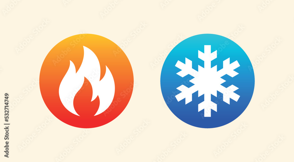 Hot and cold. Fire and snowlake. Modern vector icon design. Hot and cold. Fire and snowlake. Modern vector icon design.