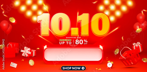 10.10 3D style Shopping day Sale banner template design for web or social media.
