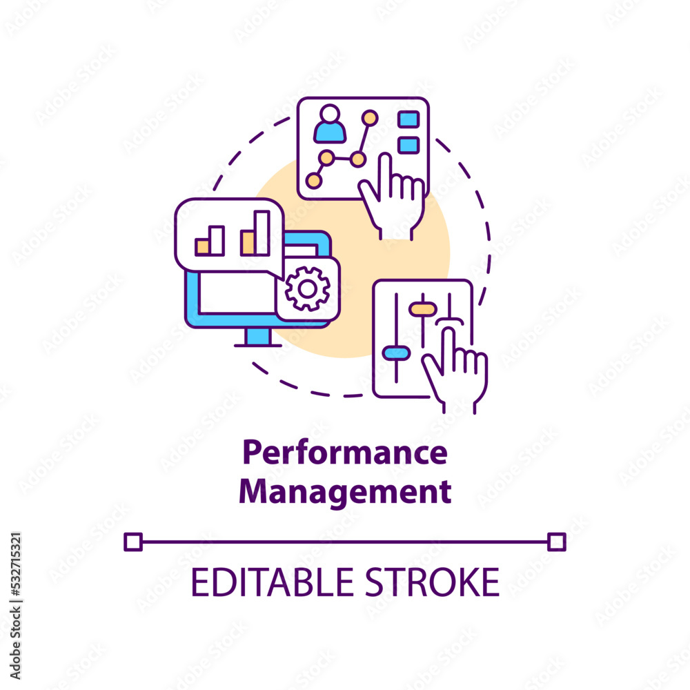Performance management concept icon. Boosting productivity. Improving efficiency abstract idea thin line illustration. Isolated outline drawing. Editable stroke. Arial, Myriad Pro-Bold fonts used