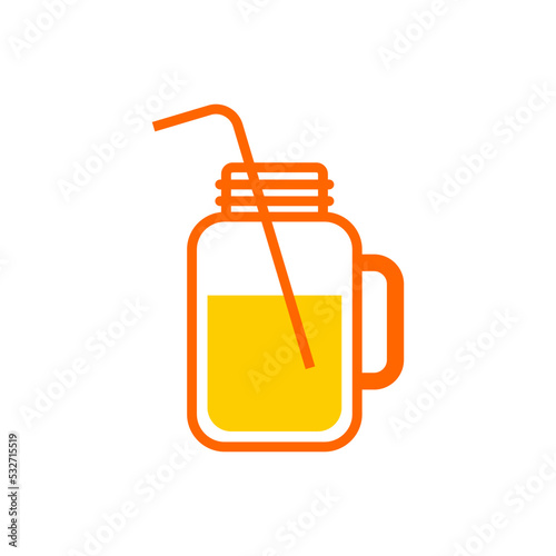 Logo smoothie bar. Silueta de tarro de albañil con asa y pajita para beber aislado