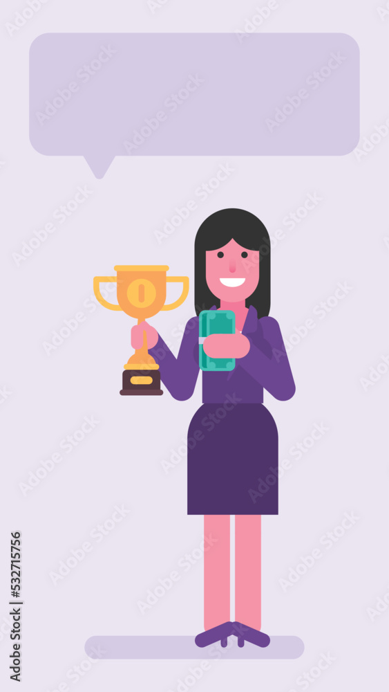 Business woman holding golden cup and wad money Business woman holding golden cup and wad money