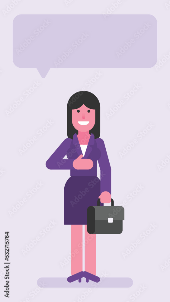 Business woman holding suitcase and smiles Business woman holding suitcase and smiles