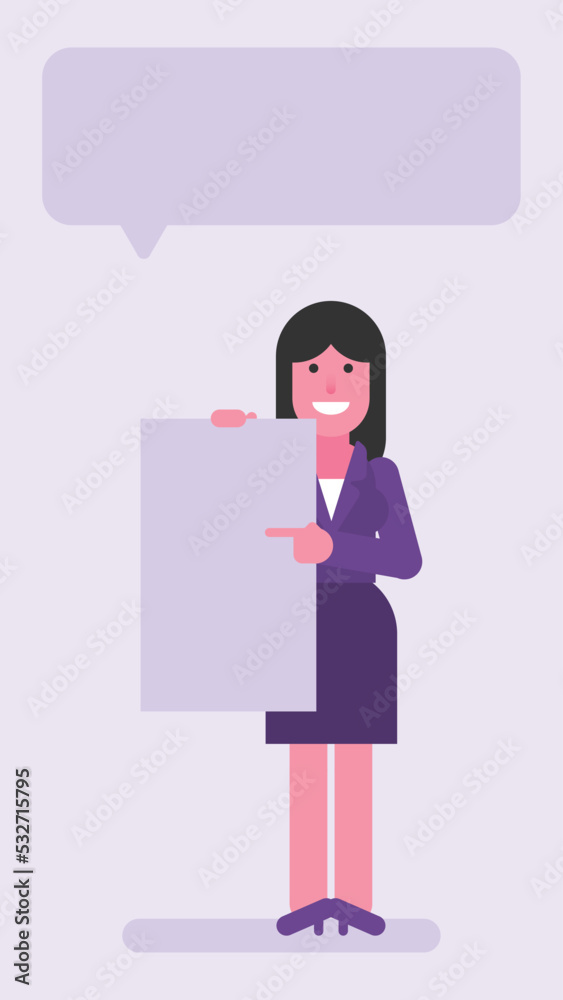 Business woman pointing finger at blank sign Business woman pointing finger at blank sign