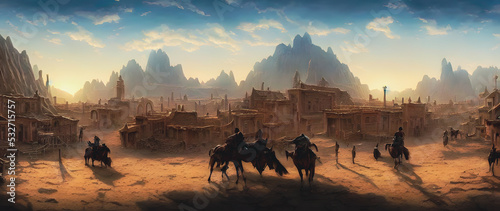Artistic concept painting of a beautiful western background, 3d illustration. photo
