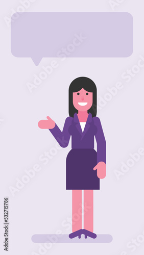 Business woman pointing hand at and smiles
