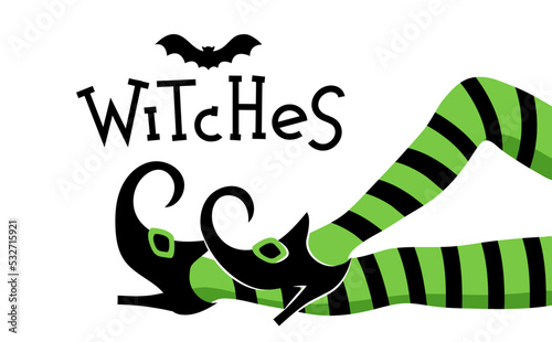  Witch legs in striped stockings.Halloween poster