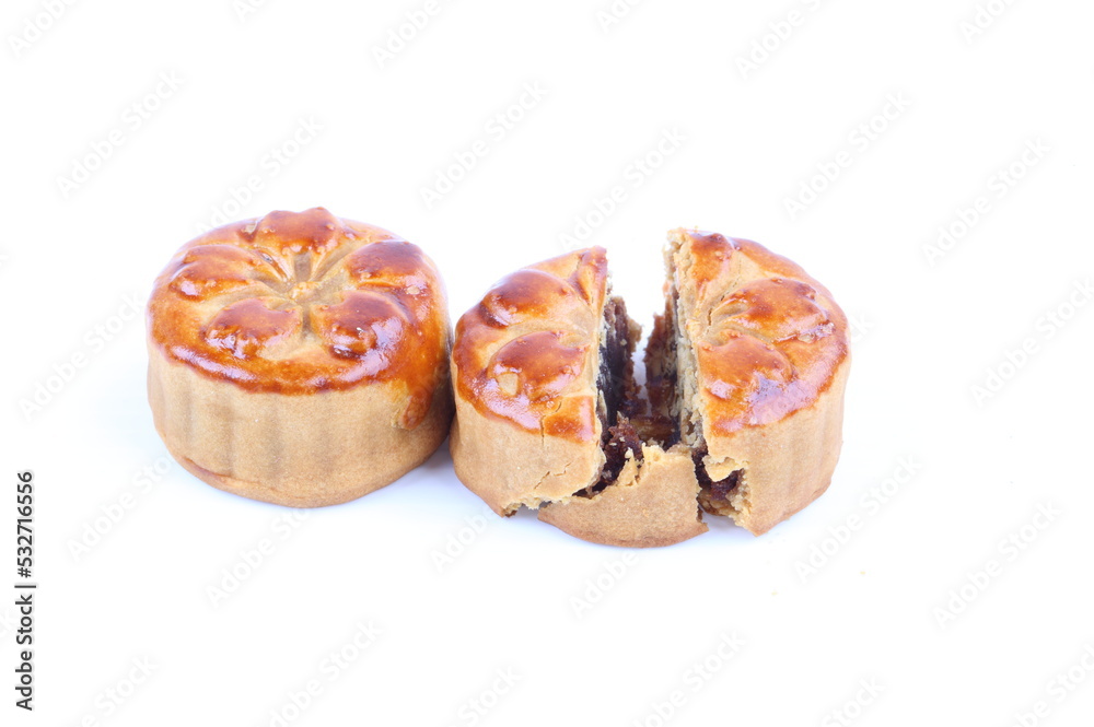 Chinese moon cake dessert on white background