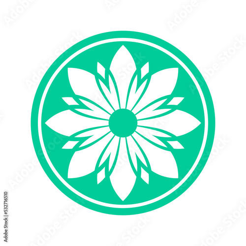 Abstract Circle Shape Flower Icon. Round Green Design Element.