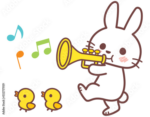 ラッパをふくウサギ＿茶色ライン