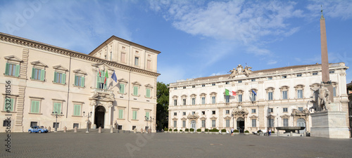 the Quirinal Palace was the seat of the Popes and now the President of the Republic. The obelisk of the Quirinale and the Consulta palace are on the square.