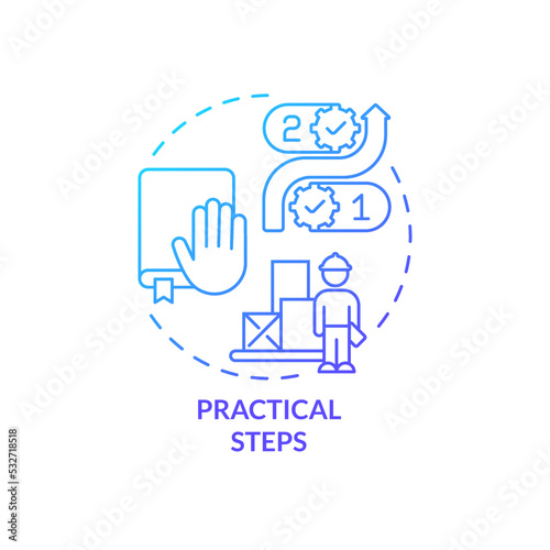 Practical steps blue gradient concept icon. Warehousing. Dealing with inflation in construction abstract idea thin line illustration. Isolated outline drawing. Myriad Pro-Bold font used