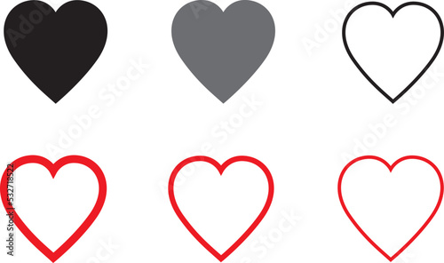 Black and red heart vector set. Love icons isolated on white background. Collection of flat heart symbol for love symbol, icon shape and Valentine's day. Vector illustration, graphic design