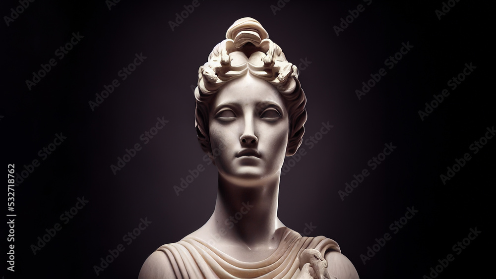 Obraz premium Illustration of a Renaissance marble statue of Artemis. She is the Goddess of the Moon, virginity, and animals. Artemis in Greek mythology, known as Diana in Roman mythology.